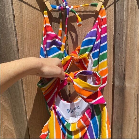 Show Me Your Mumu Mai Double Tie Rainbow Swimsuit High Rise size XS - Picture 3 of 10